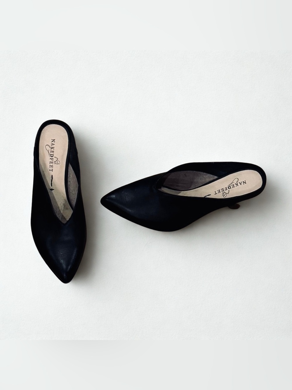 Naked Feet Black Pointed Mules, Size 7.5, in Like New Condition.
